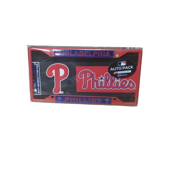 Philadelphia Phillies License Plate Holder Red NEW Set Includes 2 Decals - Picture 1 of 3